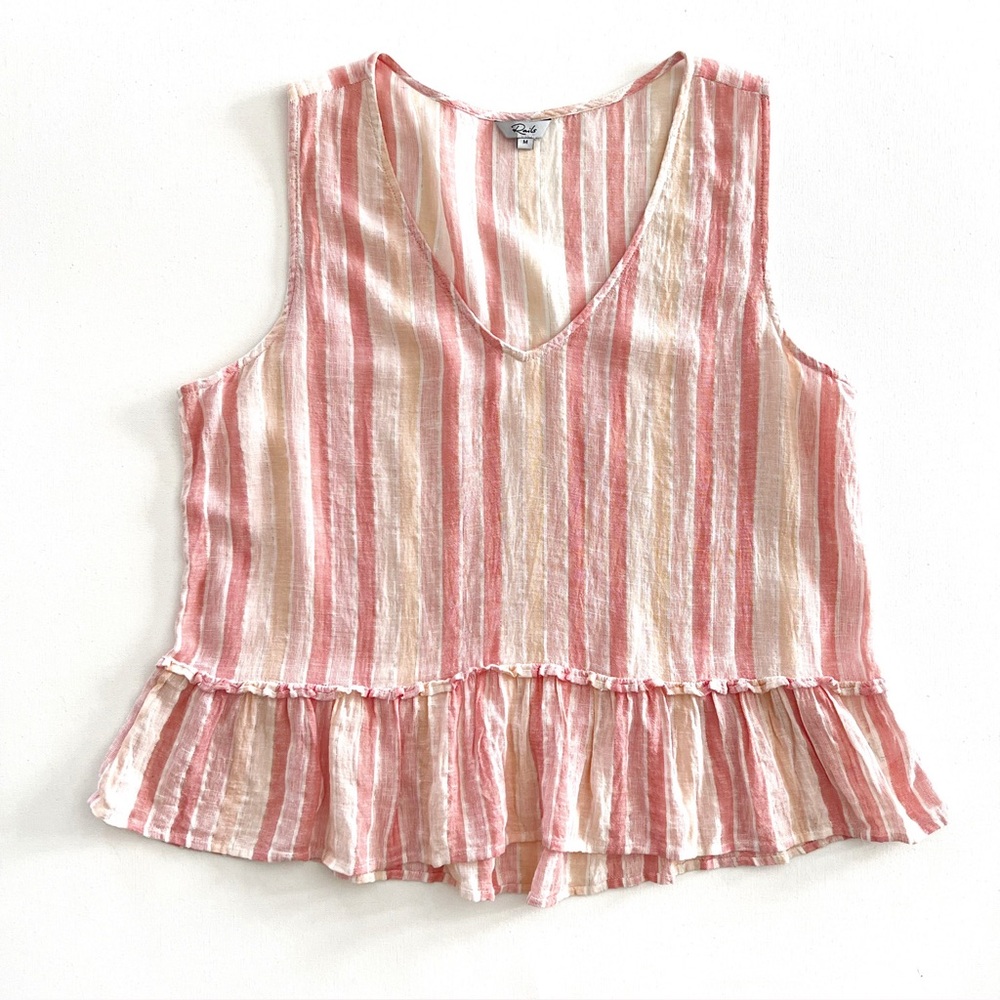 Rails Mira Top Linen Blend in Apricot Stripe Size Medium
